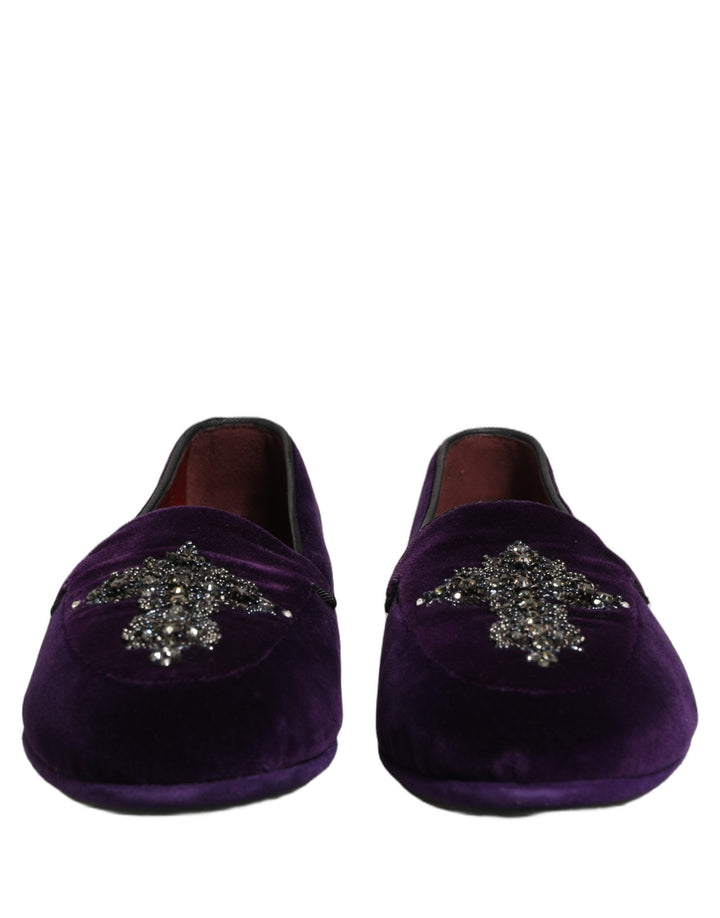 Dolce &amp; Gabbana Violet Suede Embellished Dress Loafers Shoes