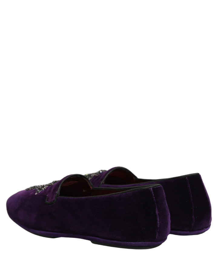 Dolce &amp; Gabbana Violet Suede Embellished Dress Loafers Shoes