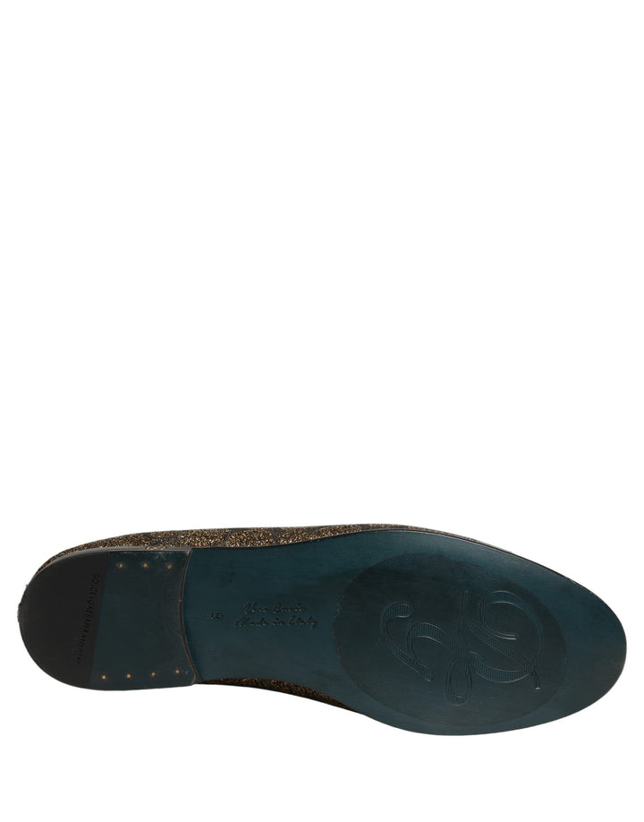 Dolce &amp; Gabbana Gold Lurex Glitter Men Slip On Loafers Shoes