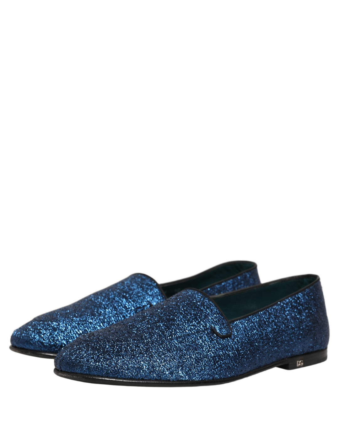Dolce &amp; Gabbana Blue Glitter Lurex DG Logo Dress Loafers Shoes