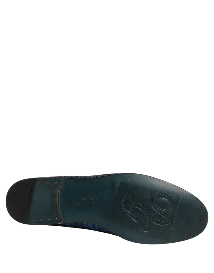 Dolce &amp; Gabbana Blue Glitter Lurex DG Logo Dress Loafers Shoes