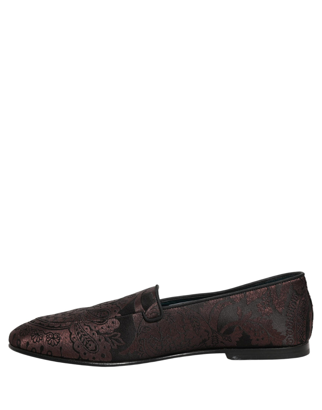 Dolce &amp; Gabbana Maroon Jacquard Leather Slip On Loafers Shoes