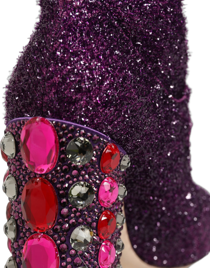 Dolce &amp; Gabbana Purple Crystal Lurex Fantasy High Boots Shoes
