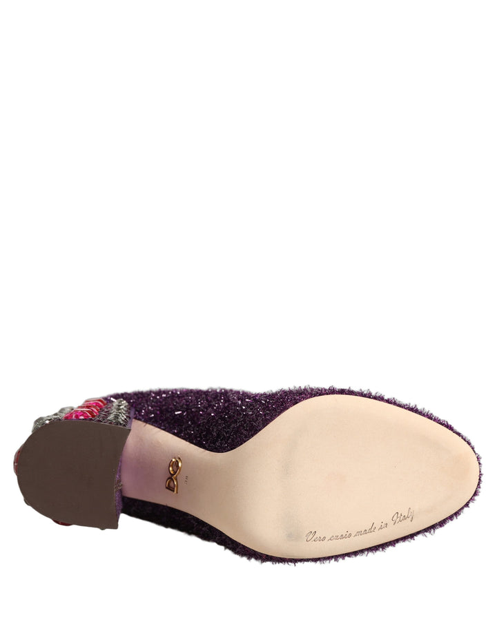 Dolce &amp; Gabbana Purple Crystal Lurex Fantasy High Boots Shoes