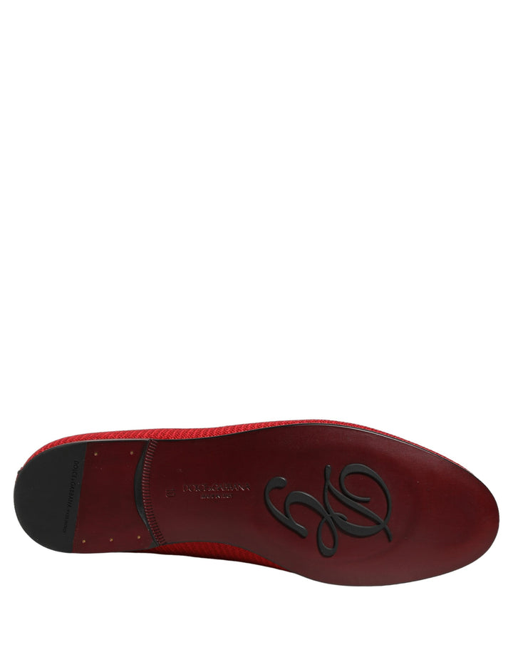 Dolce &amp; Gabbana Red Crown Embellished Dress Loafers Shoes