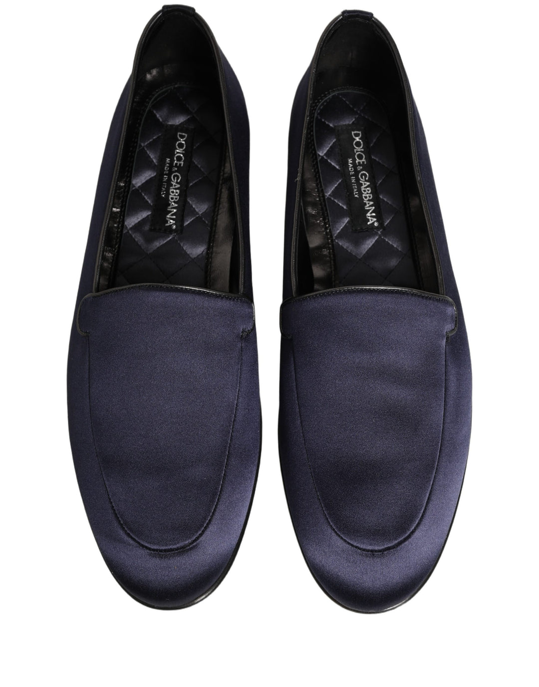 Dolce &amp; Gabbana Navy Blue Satin DG Logo Dress Loafers Shoes
