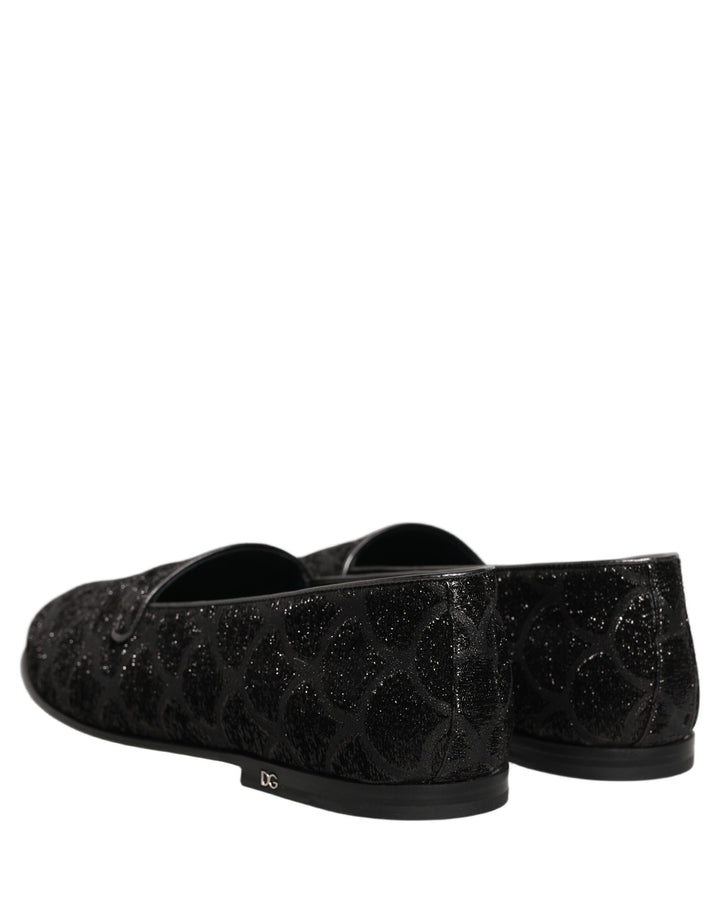 Dolce &amp; Gabbana Black Glitter Brocade Men Dress Loafers Shoes