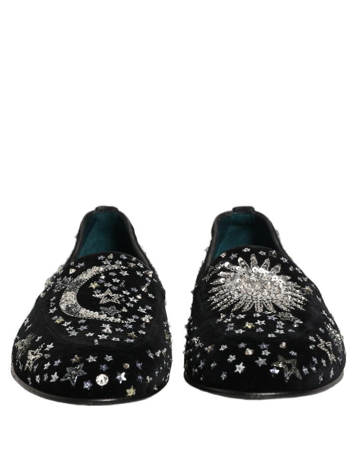 Dolce &amp; Gabbana Black Crystal Embellished Dress Loafers Shoes