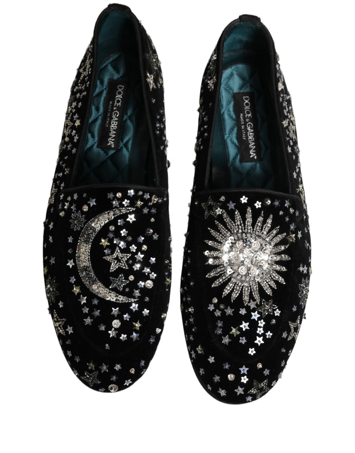 Dolce &amp; Gabbana Black Crystal Embellished Dress Loafers Shoes