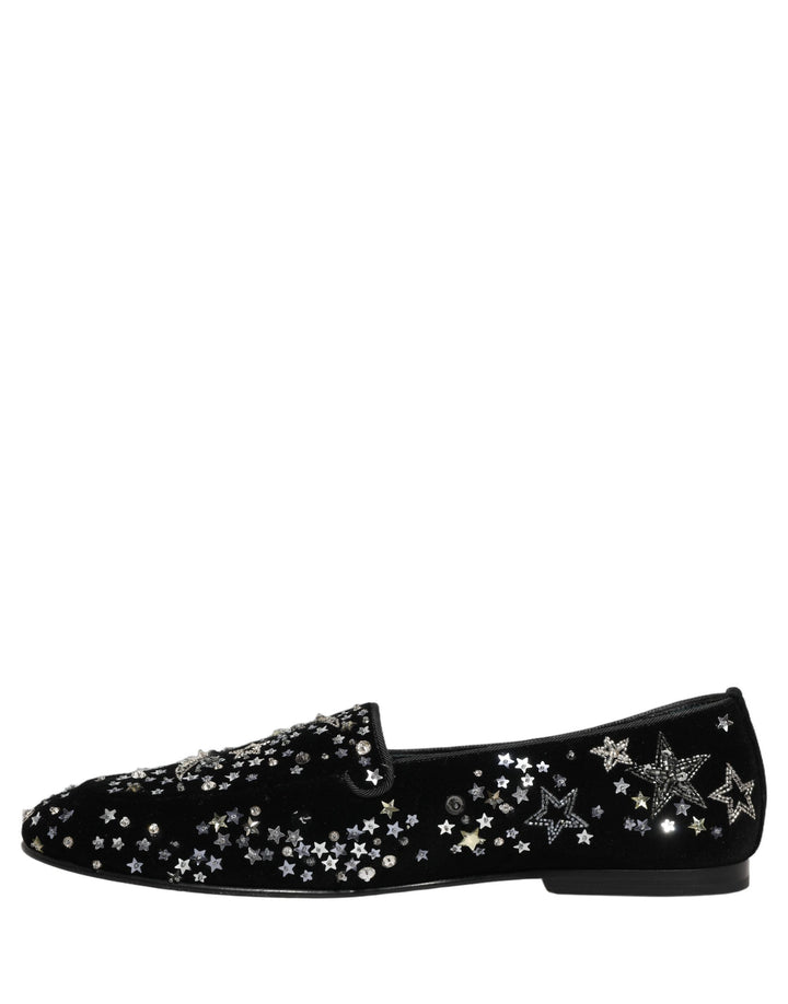 Dolce &amp; Gabbana Black Crystal Embellished Dress Loafers Shoes