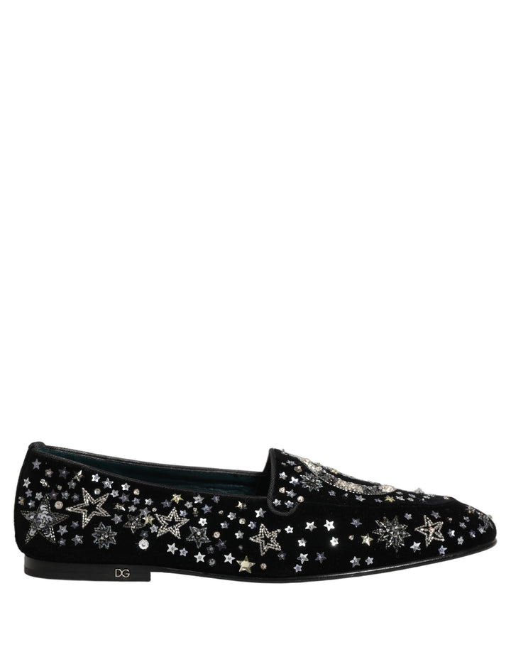 Dolce &amp; Gabbana Black Crystal Embellished Dress Loafers Shoes