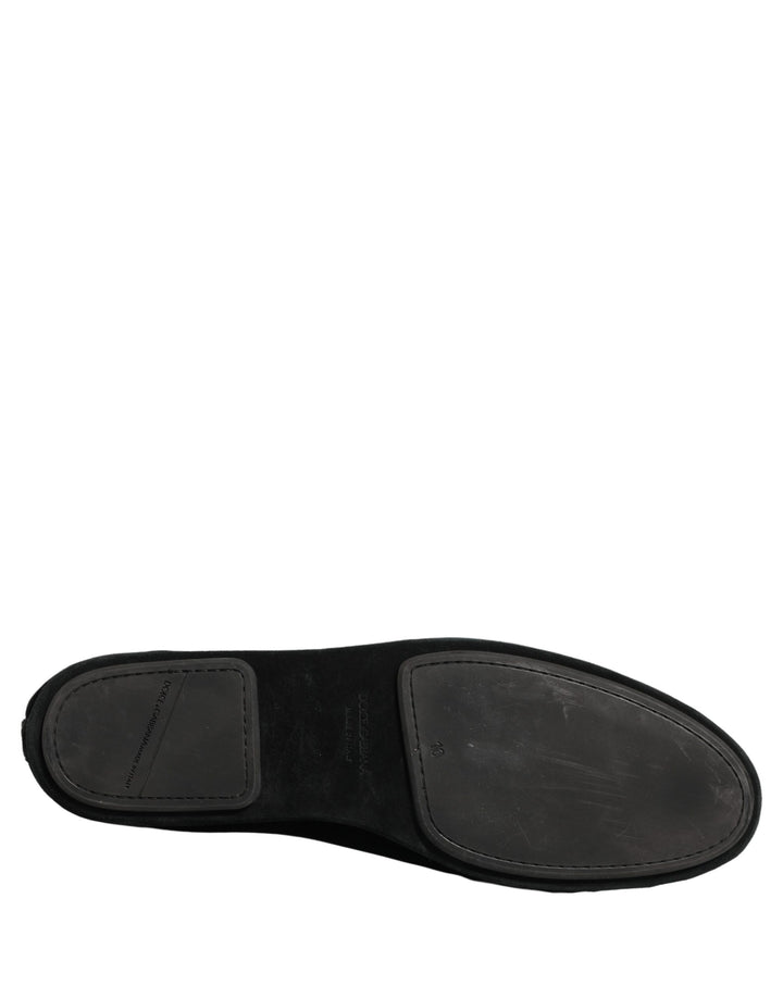 Dolce &amp; Gabbana Black Crown Embellished Dress Loafers Shoes