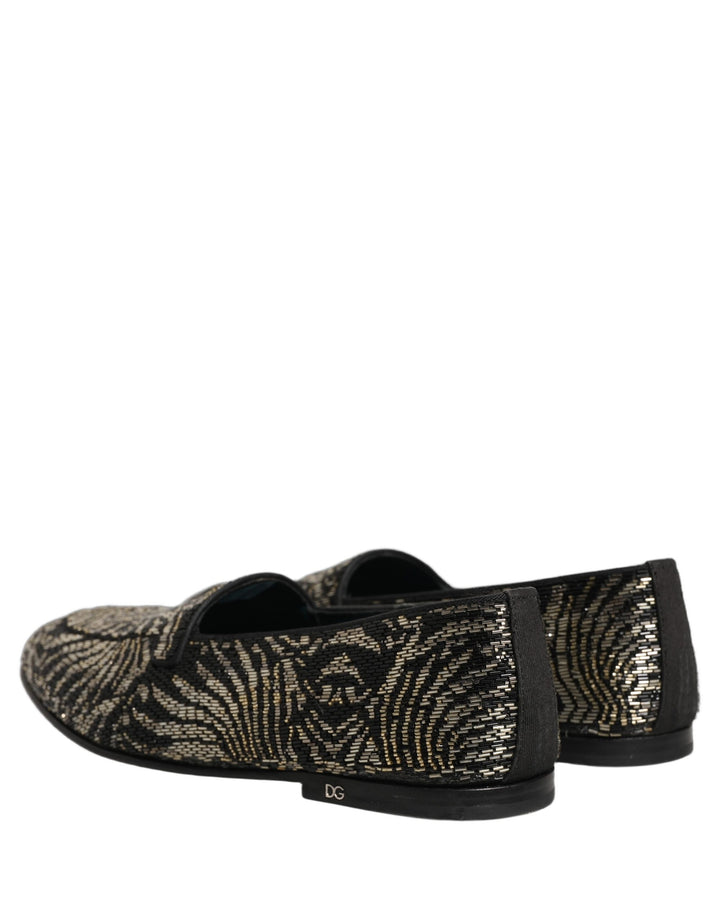Dolce &amp; Gabbana Black Silver Embellished Dress Loafers Shoes