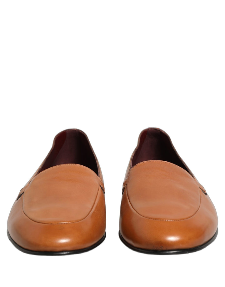 Dolce &amp; Gabbana Brown Leather Logo Slip On Men Loafers Shoes