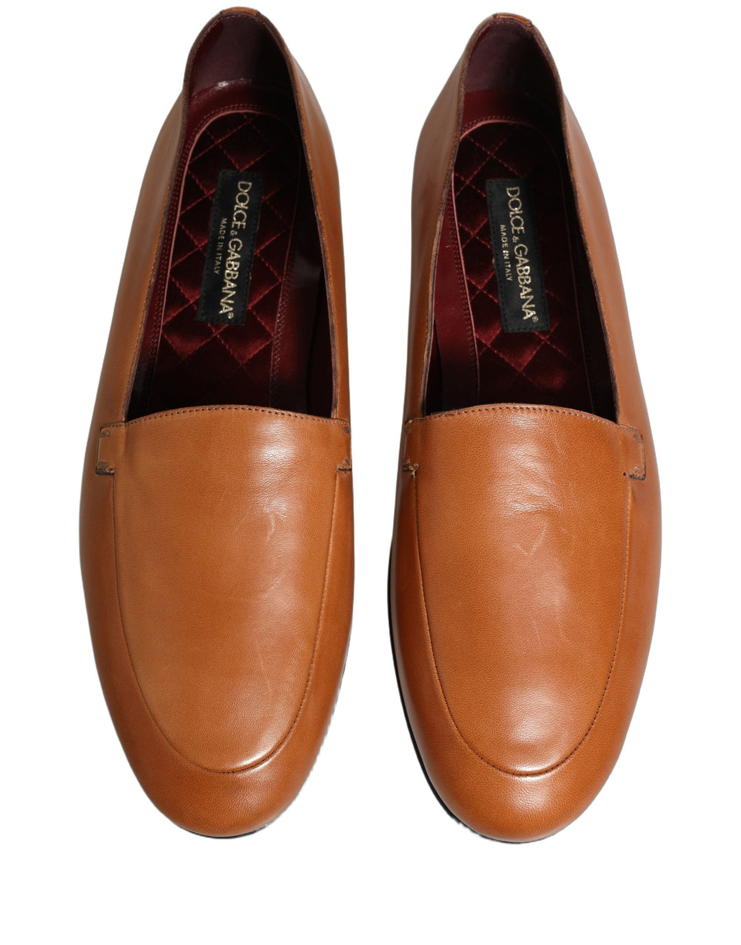 Dolce &amp; Gabbana Brown Leather Logo Slip On Men Loafers Shoes