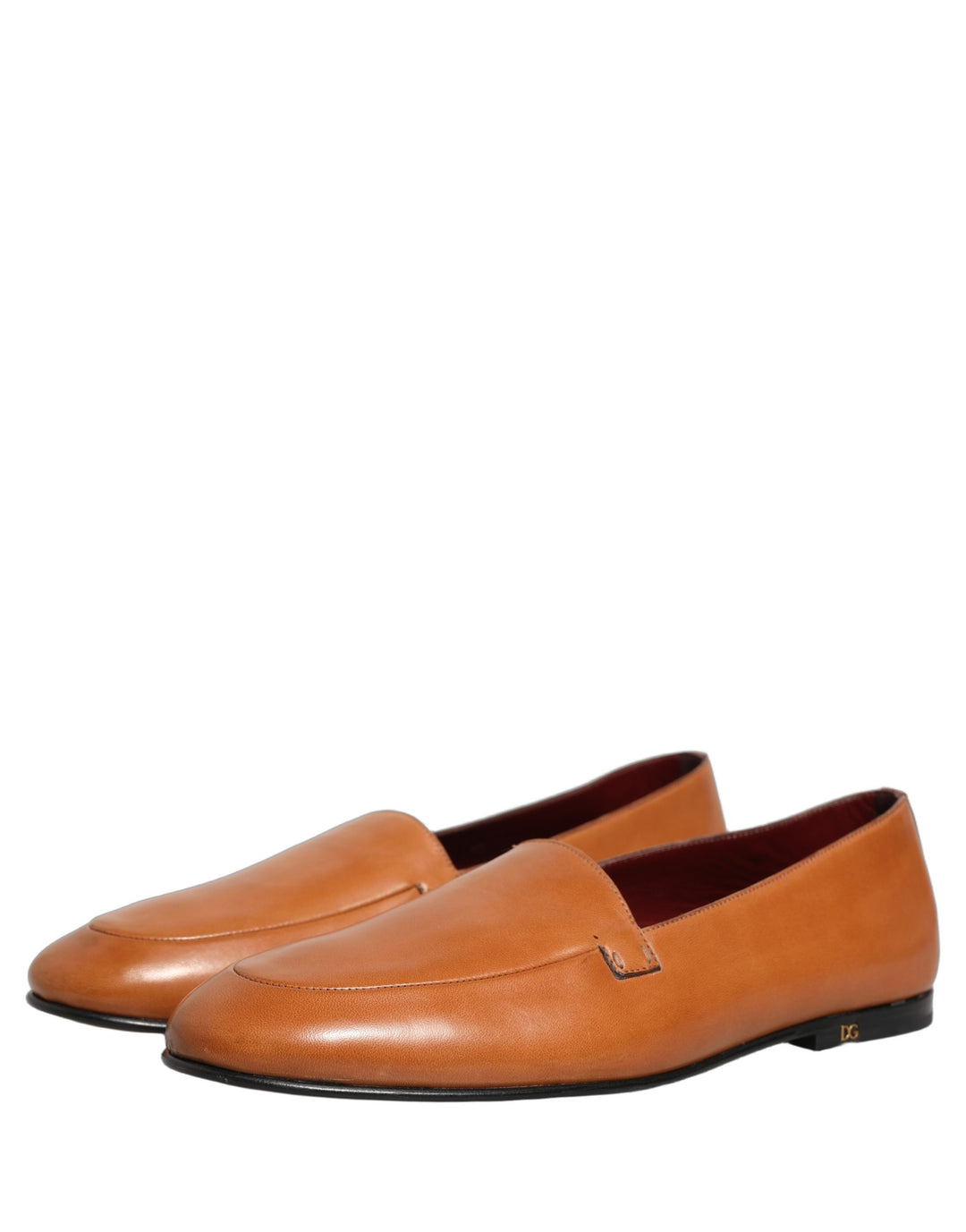 Dolce &amp; Gabbana Brown Leather Logo Slip On Men Loafers Shoes