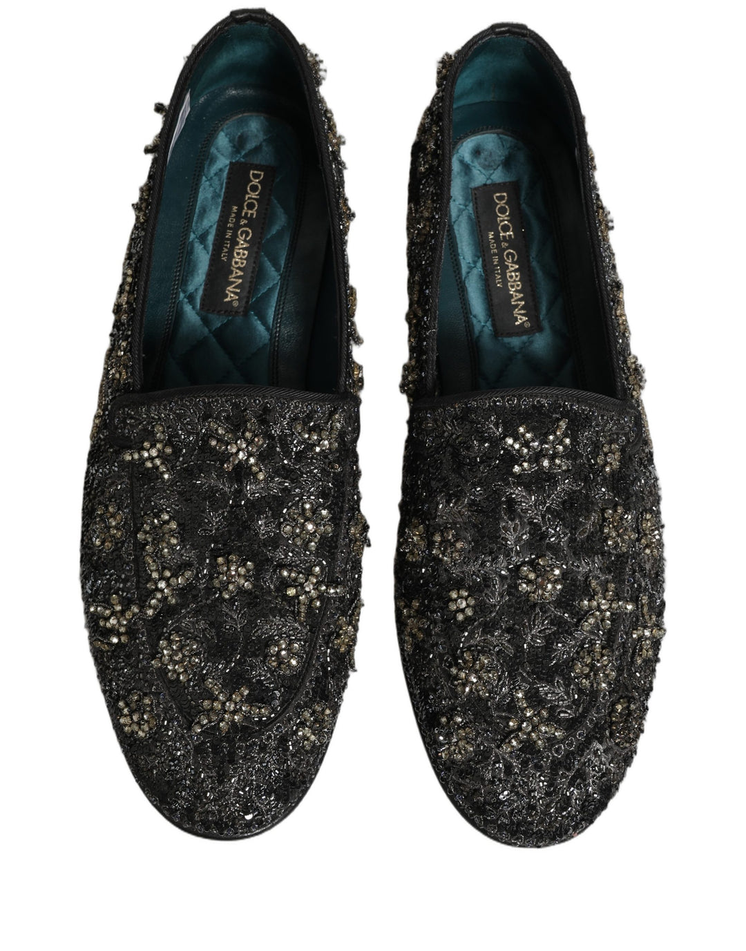 Dolce &amp; Gabbana Black Rhinestone Embellished Loafers Shoes