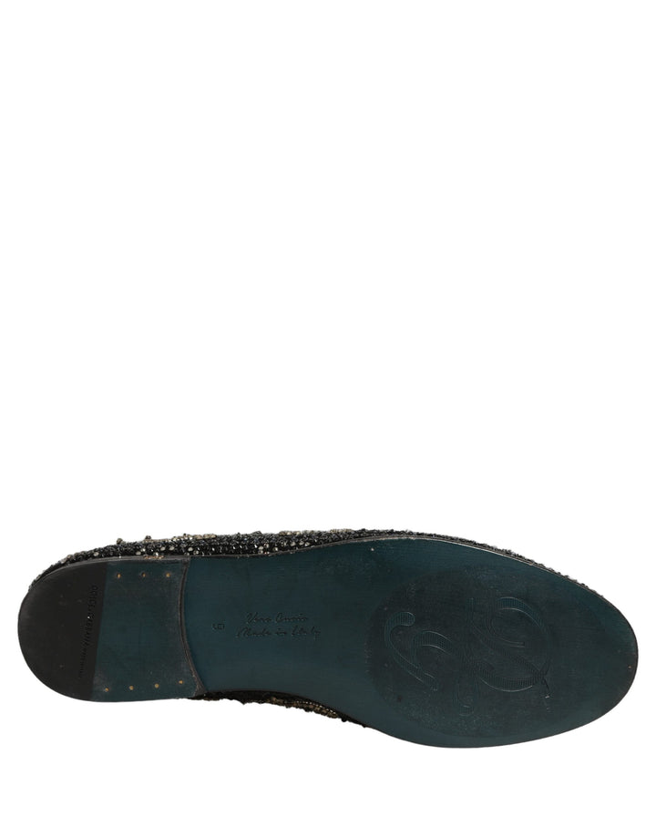 Dolce &amp; Gabbana Black Rhinestone Embellished Loafers Shoes