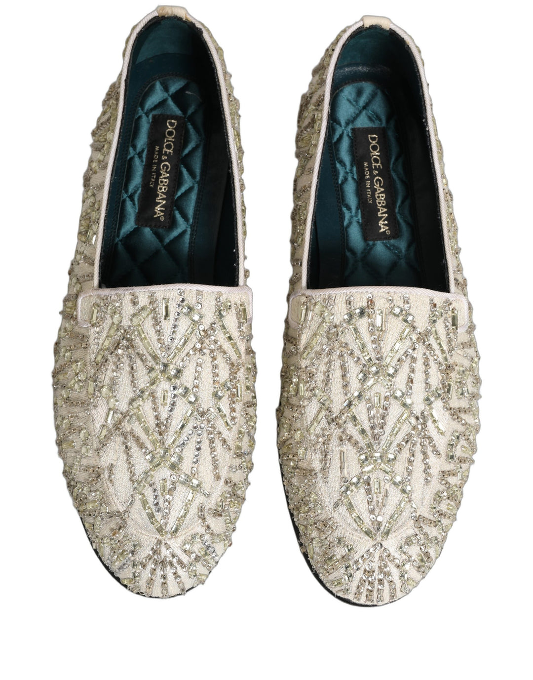 Dolce &amp; Gabbana White Velvet Embroidered Dress Loafers Shoes