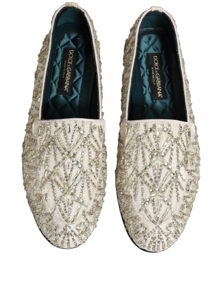 Dolce &amp; Gabbana White Velvet Embroidered Dress Loafers Shoes