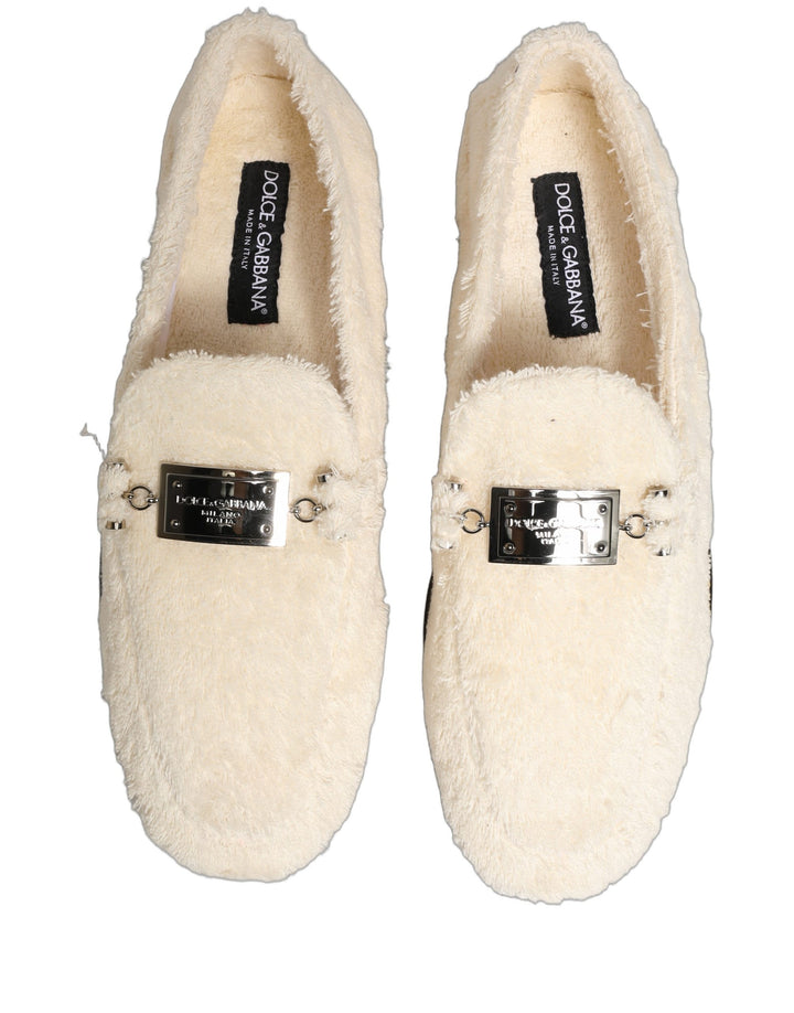 Dolce &amp; Gabbana White Fur Shearling Men Dress Loafers Shoes