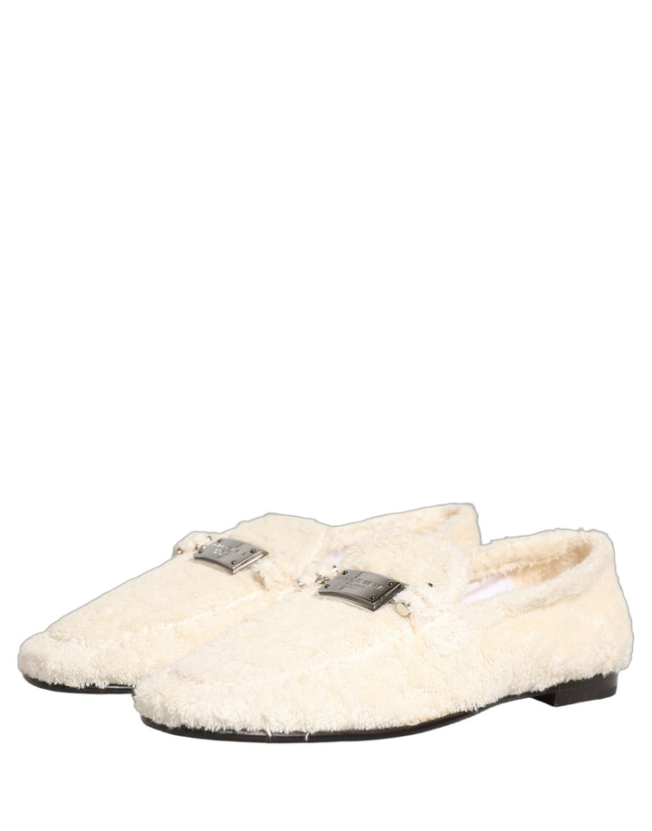 Dolce &amp; Gabbana White Fur Shearling Men Dress Loafers Shoes