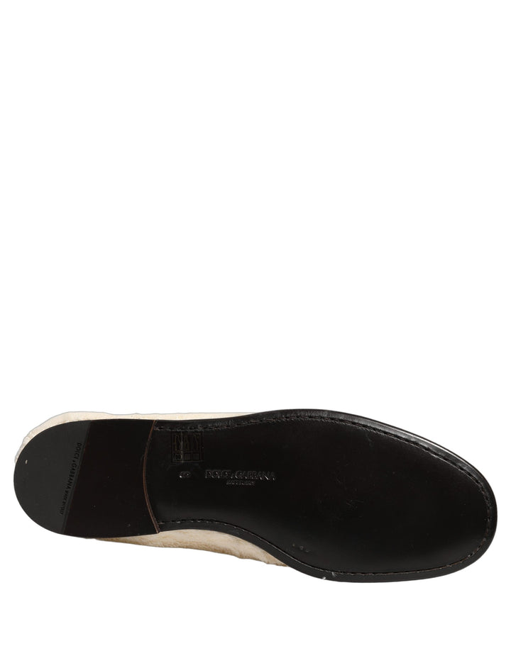 Dolce &amp; Gabbana White Fur Shearling Men Dress Loafers Shoes