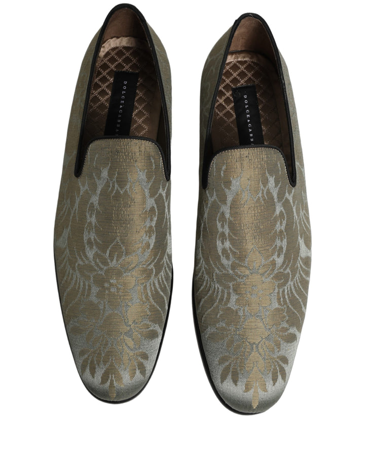 Dolce &amp; Gabbana Gold Floral Jacquard Slip On Loafers Shoes
