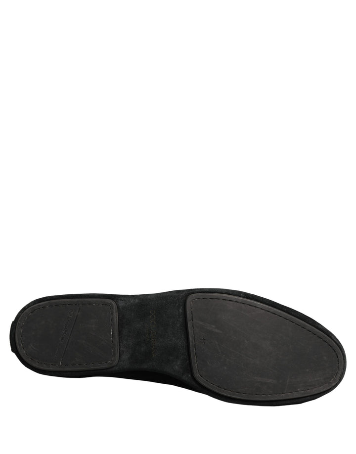 Dolce &amp; Gabbana Black Suede Embellished Dress Loafers Shoes