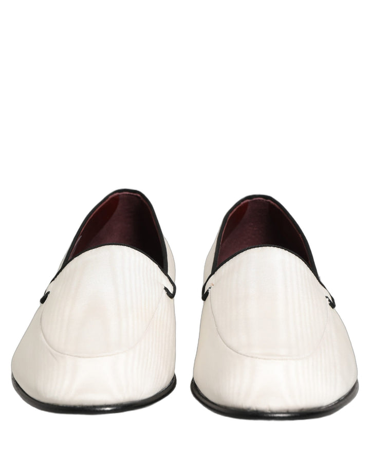 Dolce &amp; Gabbana White Velvet Slip On Men Flats Loafers Shoes