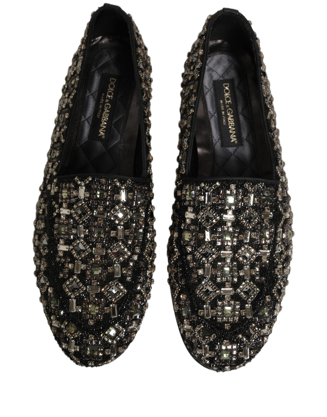 Dolce &amp; Gabbana Silver Leather Logo Slip On Loafers Shoes
