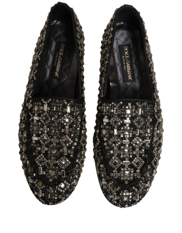 Dolce &amp; Gabbana Black Crystal Embellished Dress Loafers Shoes