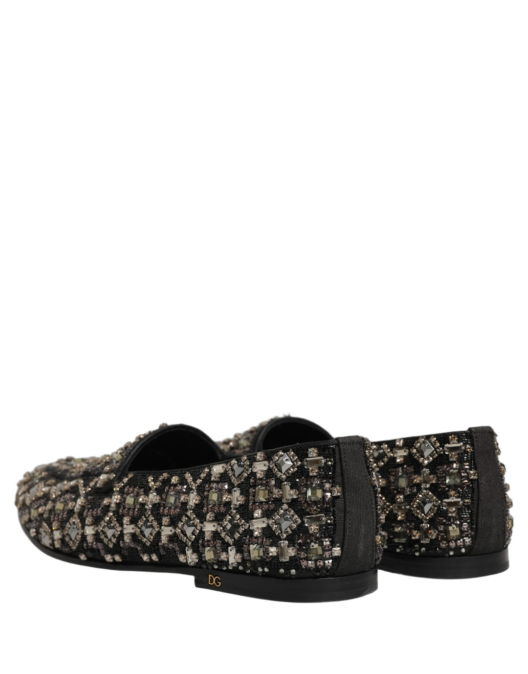 Dolce &amp; Gabbana Black Crystal Embellished Dress Loafers Shoes
