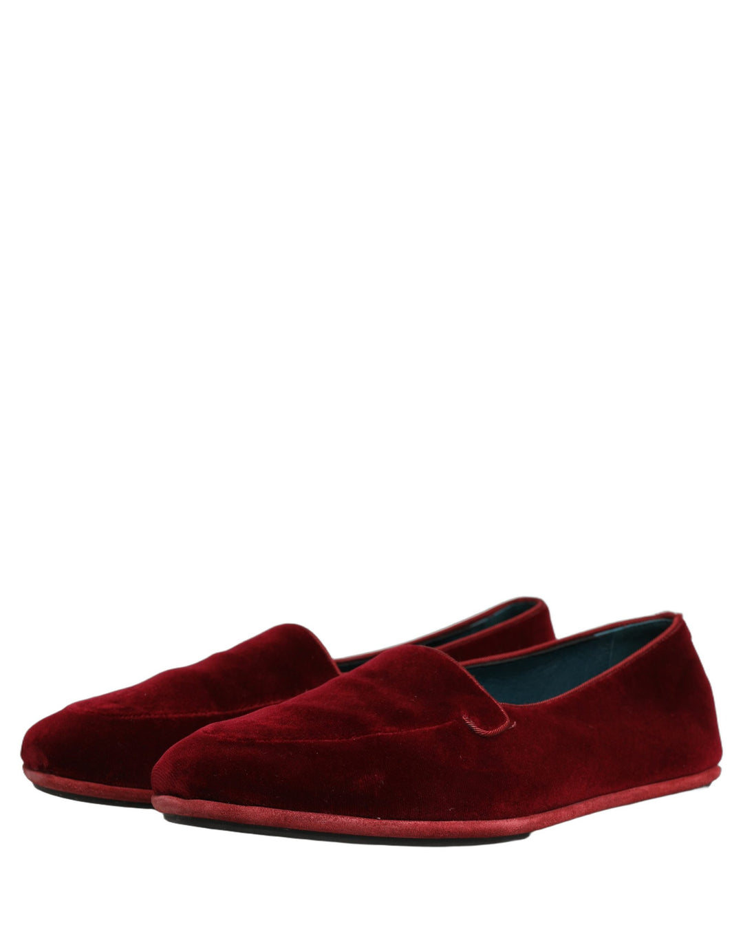 Dolce &amp; Gabbana Maroon Velvet Slip On Men Flats Loafers Shoes