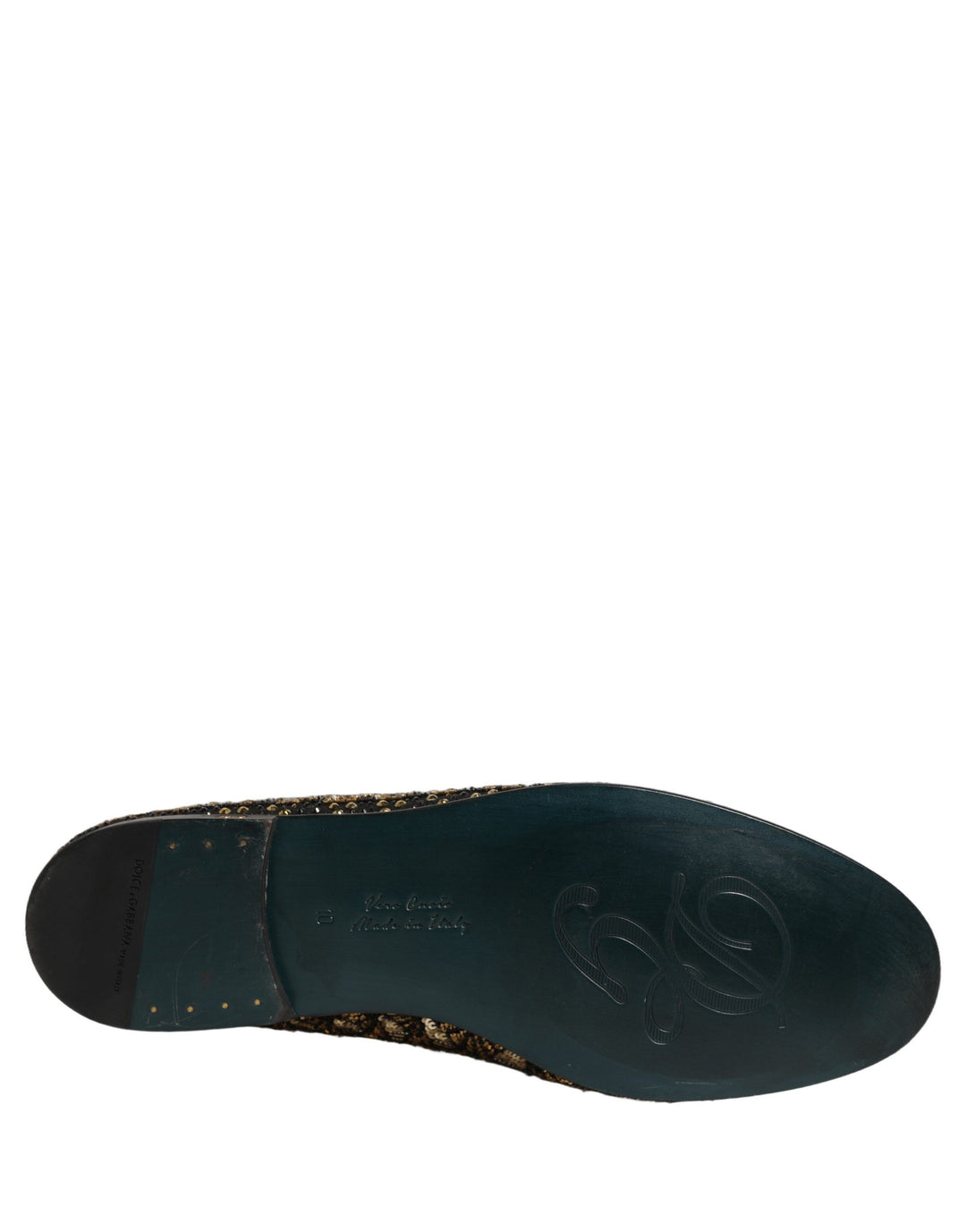 Dolce &amp; Gabbana Black Gold Embellished Slip On Loafers Shoes