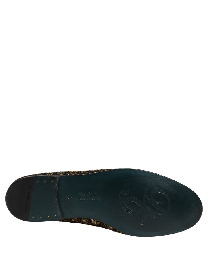Dolce &amp; Gabbana Black Gold Embellished Slip On Loafers Shoes
