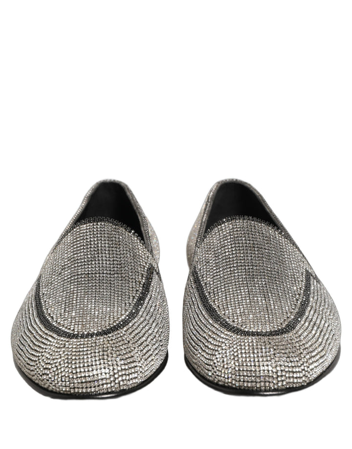 Dolce &amp; Gabbana Silver Crystal Embellished Men Loafers Shoes