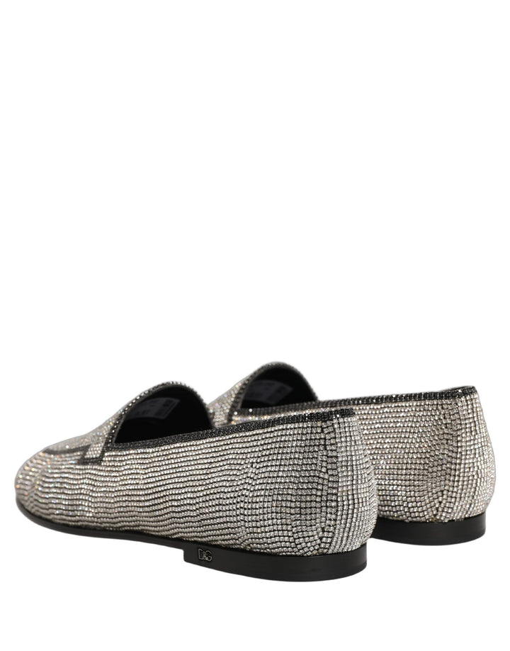 Dolce &amp; Gabbana Silver Crystal Embellished Men Loafers Shoes