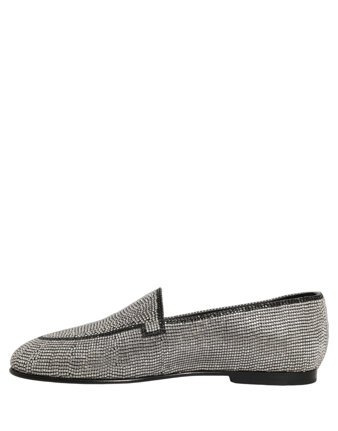 Dolce &amp; Gabbana Silver Crystal Embellished Men Loafers Shoes