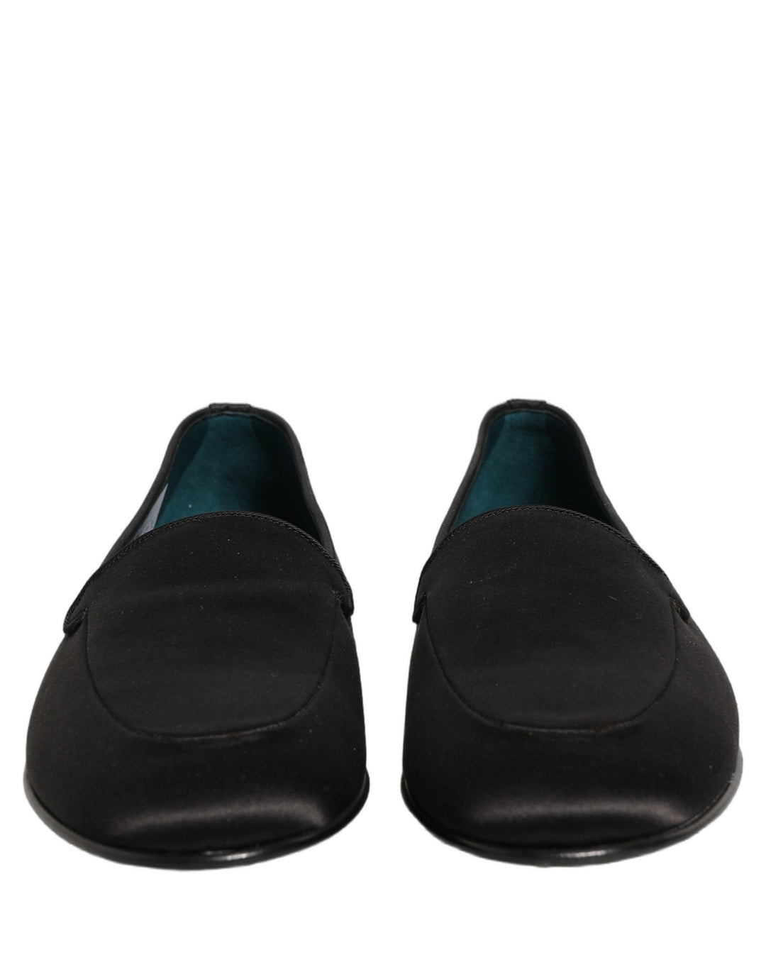 Dolce &amp; Gabbana Black Satin Logo Slip On Flats Loafers Shoes