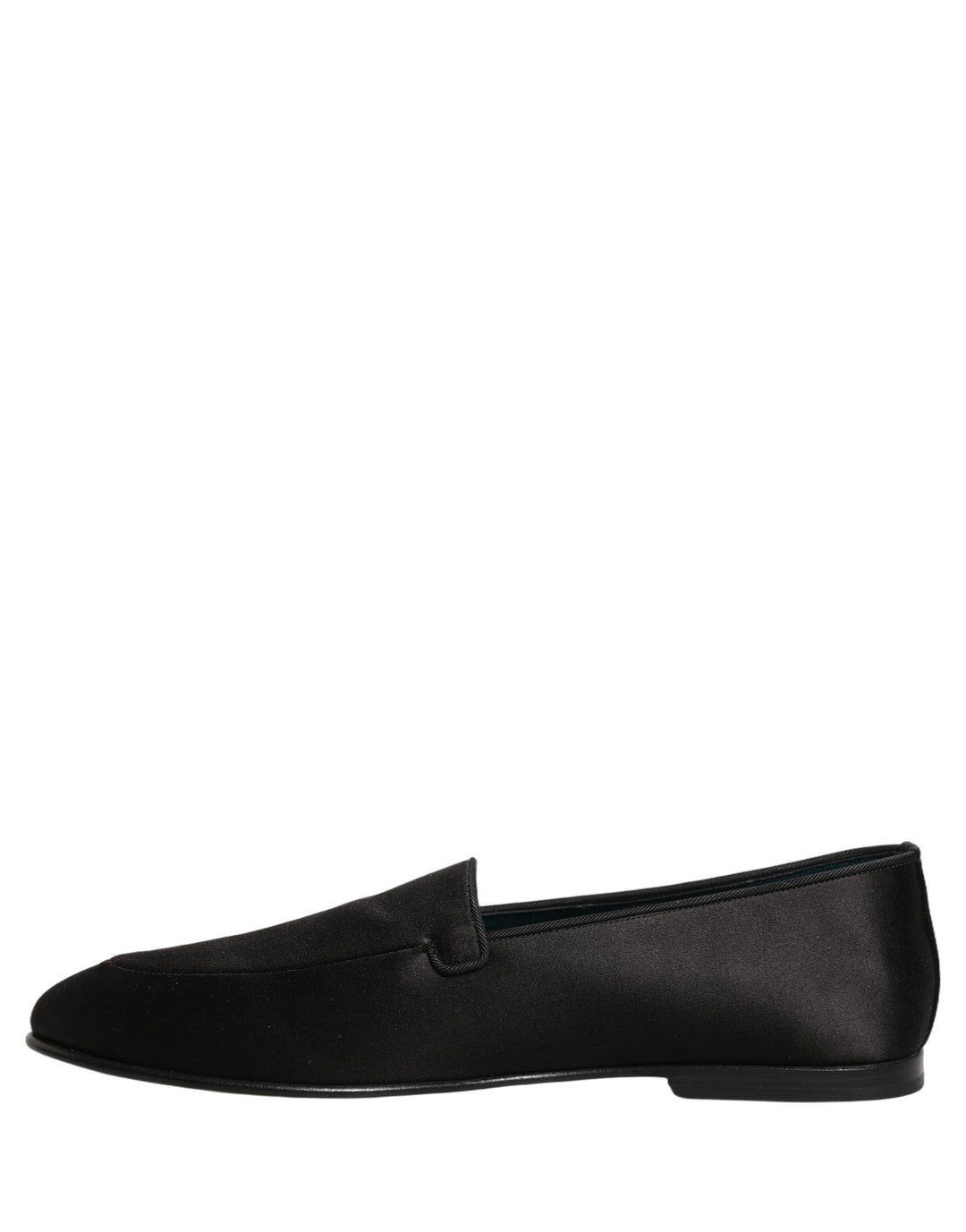 Dolce &amp; Gabbana Black Satin Logo Slip On Flats Loafers Shoes