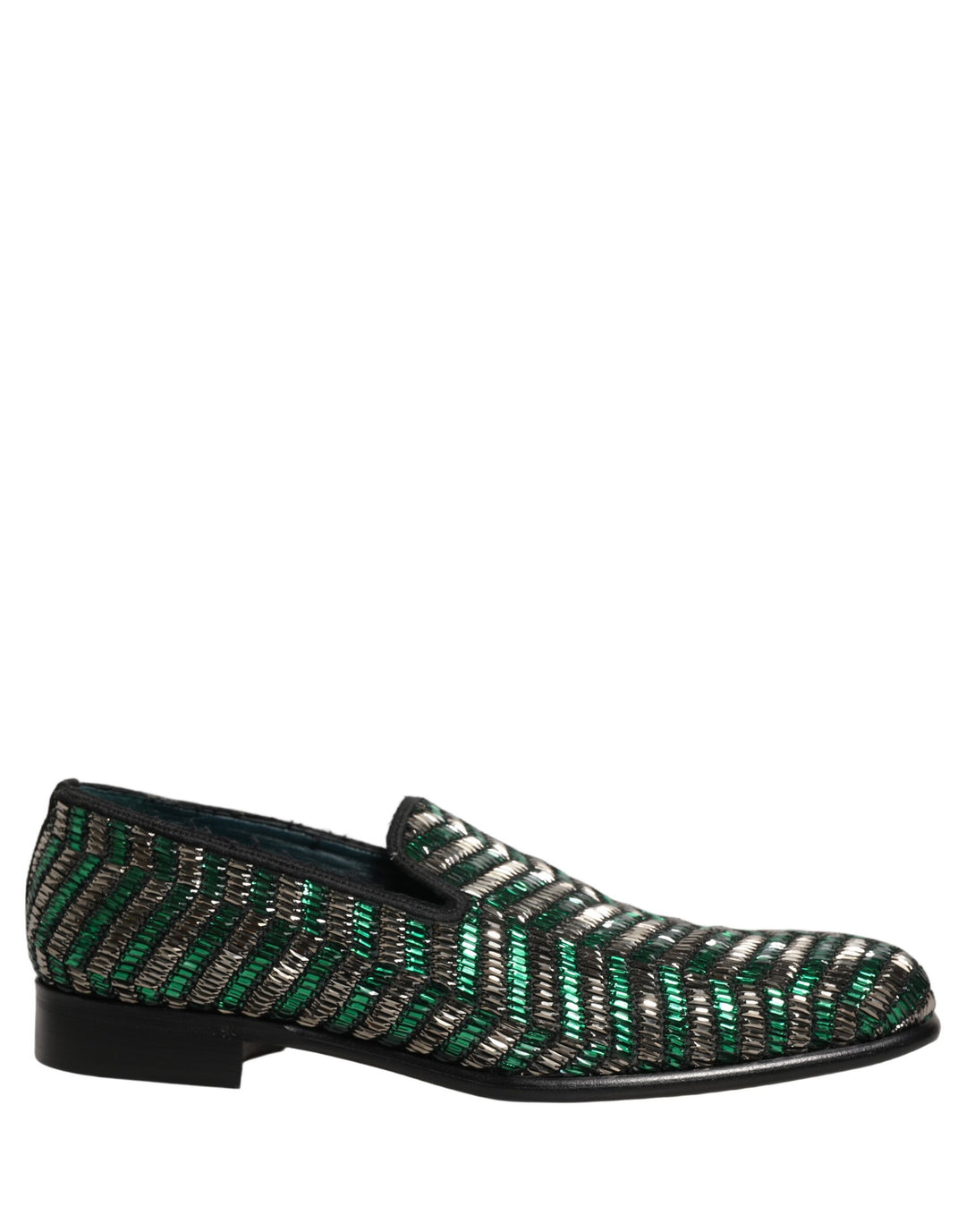 Dolce &amp; Gabbana Silver Green Embellished Dress Loafers Shoes