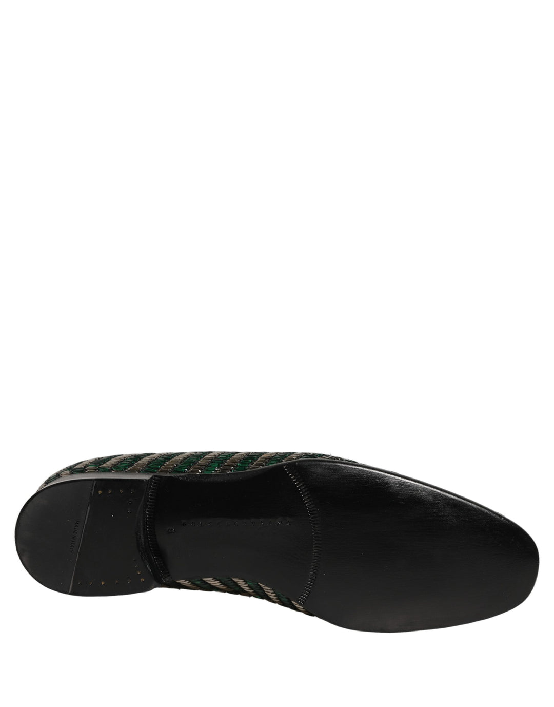 Dolce &amp; Gabbana Silver Green Embellished Dress Loafers Shoes