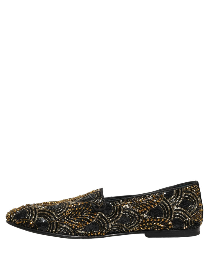 Dolce &amp; Gabbana Black Gold Embellished Dress Loafers Shoes