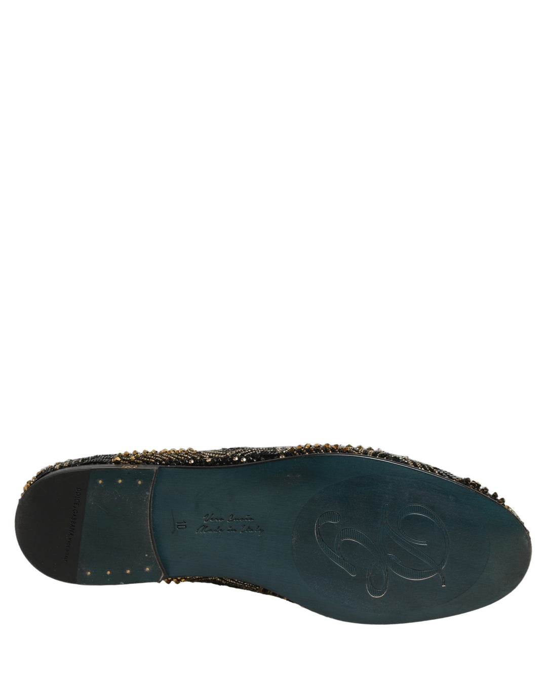 Dolce &amp; Gabbana Black Gold Embellished Dress Loafers Shoes