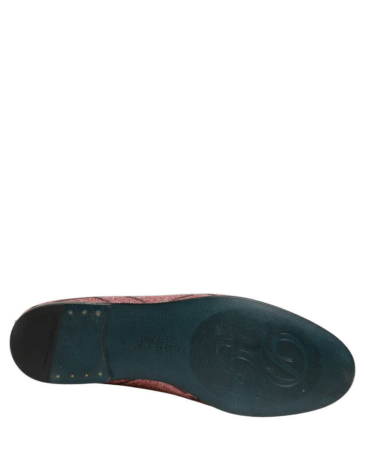 Dolce &amp; Gabbana Pink Check Glitter Lurex Logo Loafers Shoes