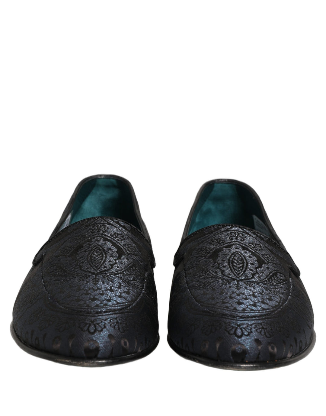 Dolce &amp; Gabbana Blue Jacquard Leather Slip On Loafers Shoes