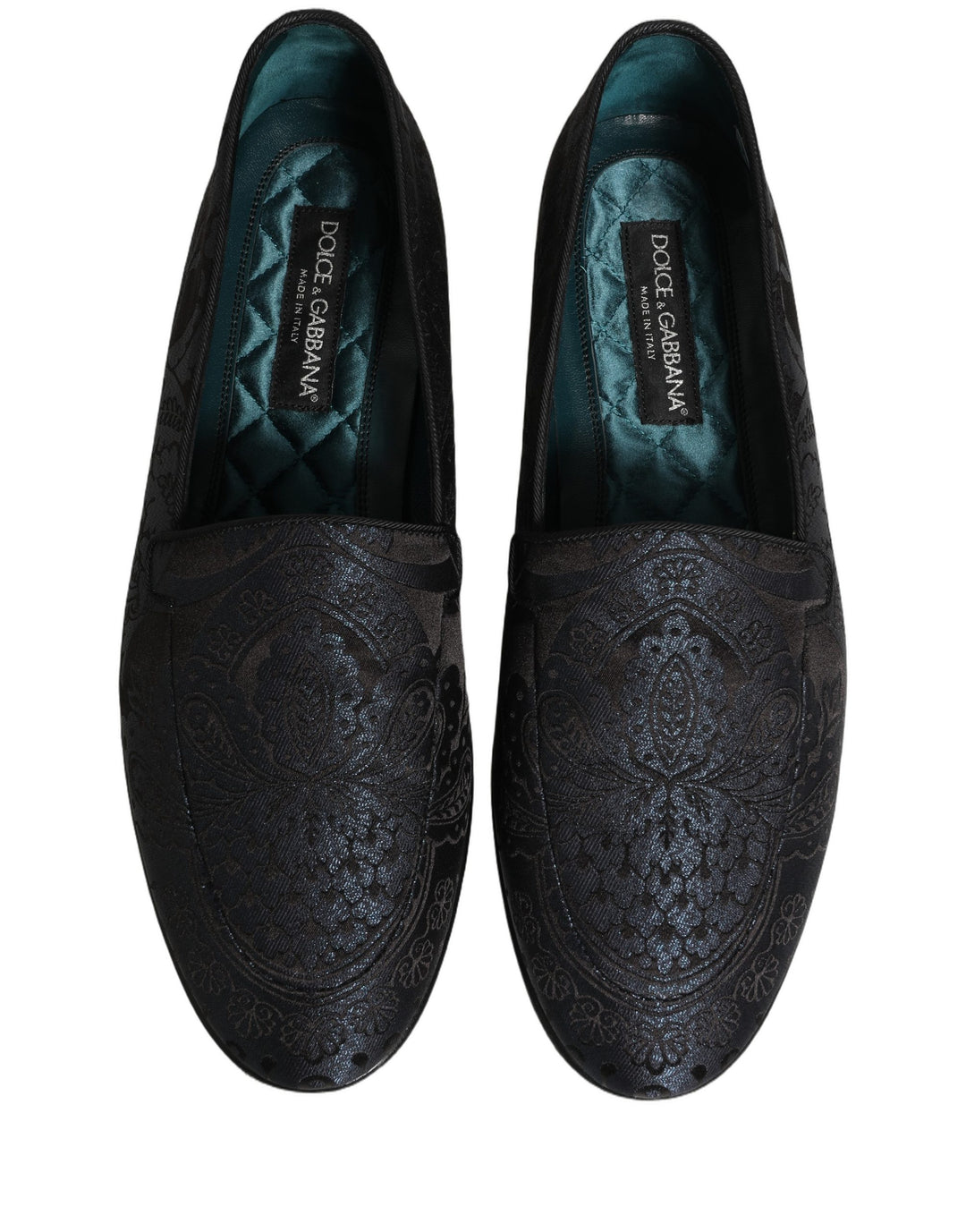 Dolce &amp; Gabbana Blue Jacquard Leather Slip On Loafers Shoes