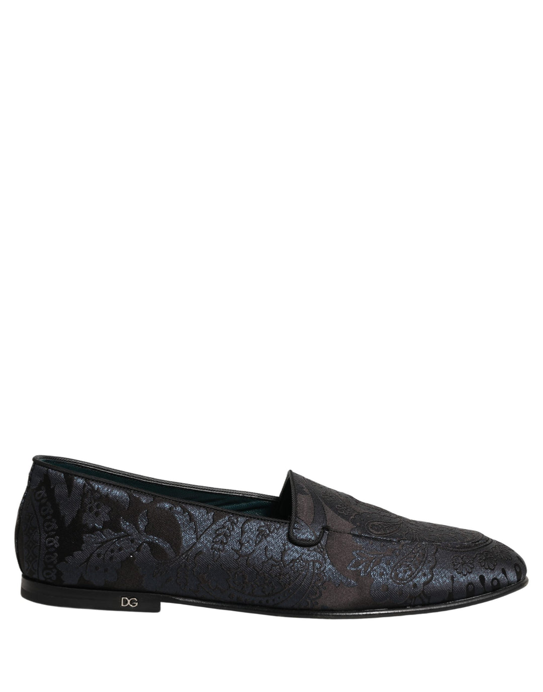 Dolce &amp; Gabbana Silver Jacquard Leather Slip On Loafers Shoes