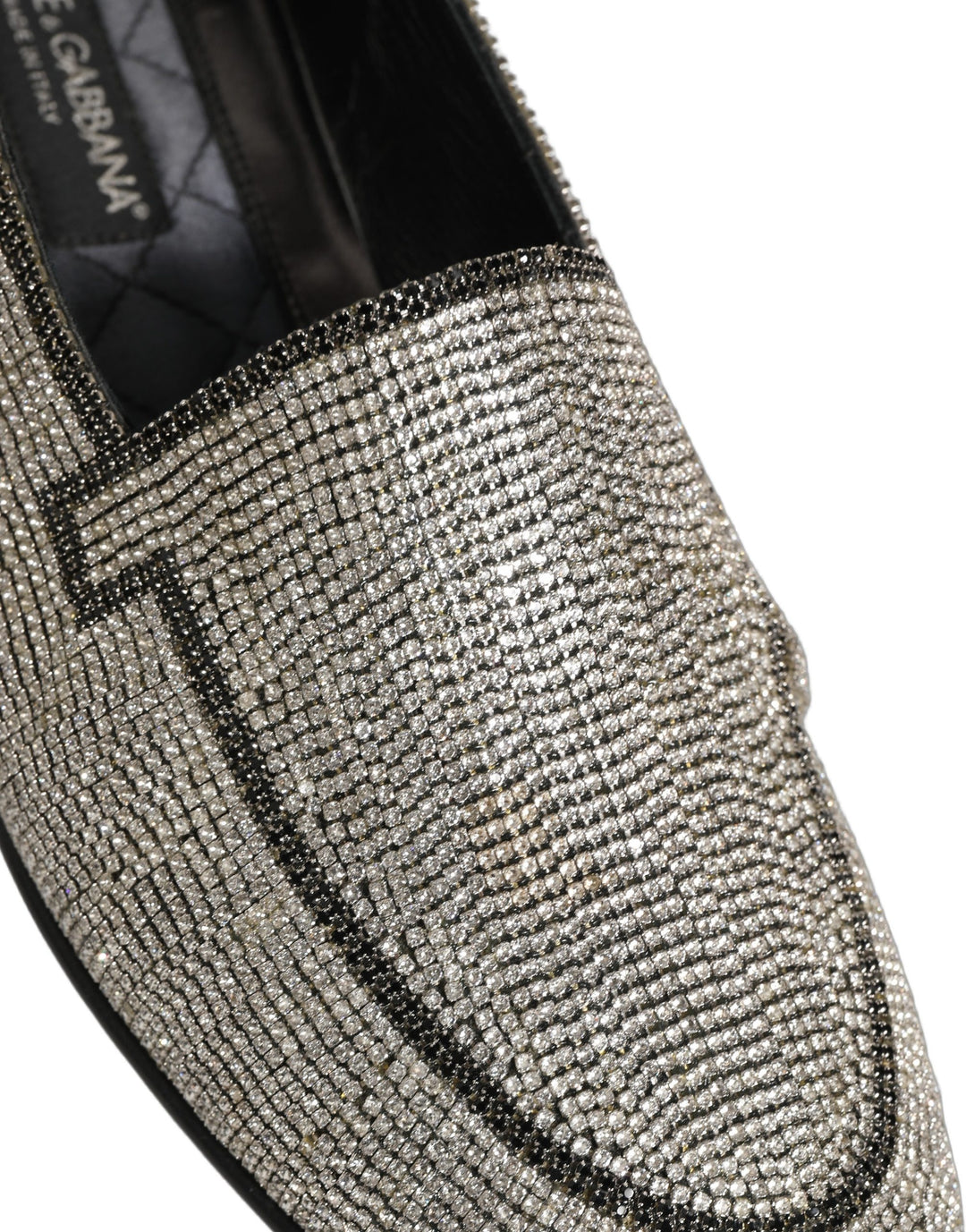 Dolce &amp; Gabbana Silver Crystal Embellished Men Loafers Shoes